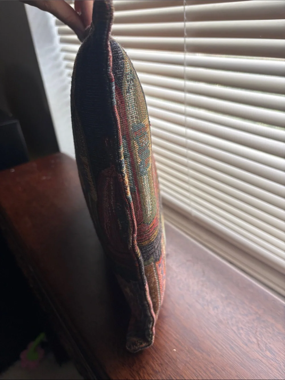 Decorative library Tapestry Pillow with Book & Bottle Motif - Multicolor